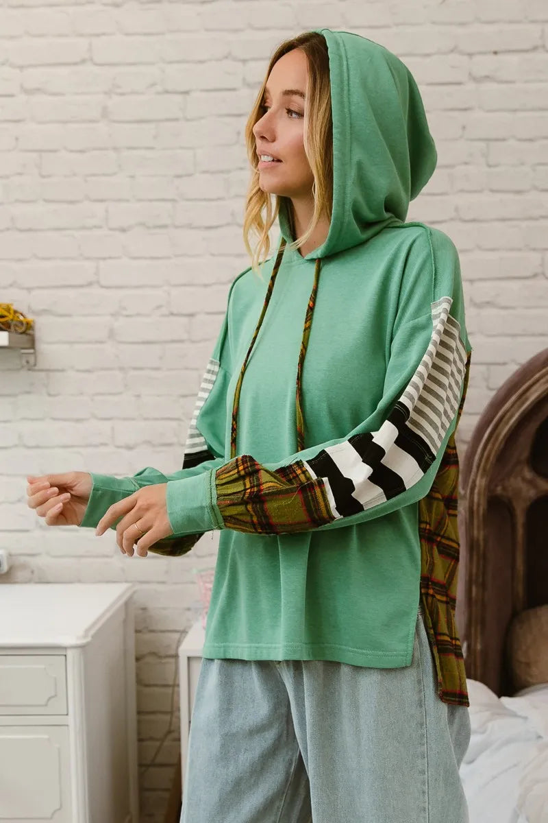 Image of BiBi Plaid With Stripes Mix Match French Terry Hoodie | Queeble.shop