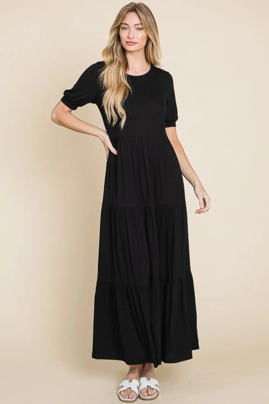 Image of BOMBOM Short Sleeve Tiered Maxi Dress | Queeble.shop