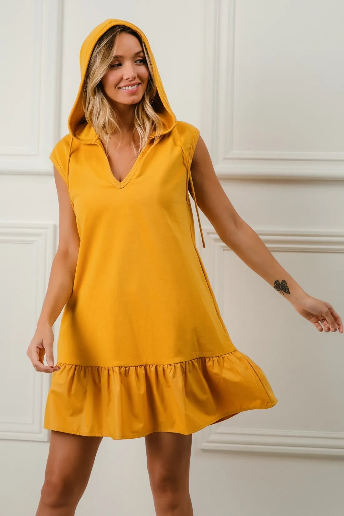 Image of BiBi Ruffled French Terry Hooded Dress | Queeble.shop