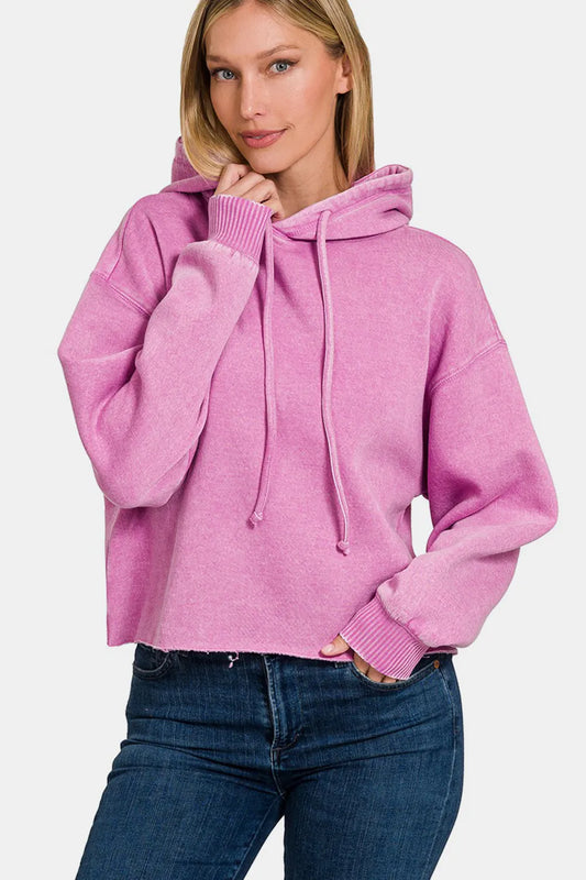 Image of Zenana Acid Wash Fleece Cropped Hoodie | Queeble.shop