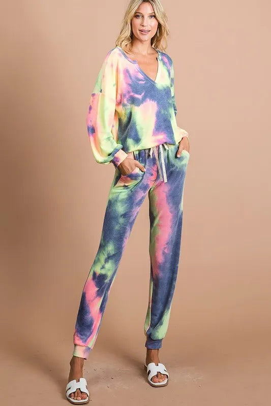 Image of BiBi Tie Dye French Terry Casual Pants | Queeble.shop