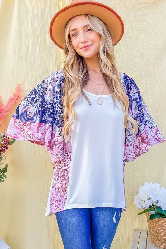 Image of And The WhyFloral Print Bell Sleeve Top | Queeble.shop