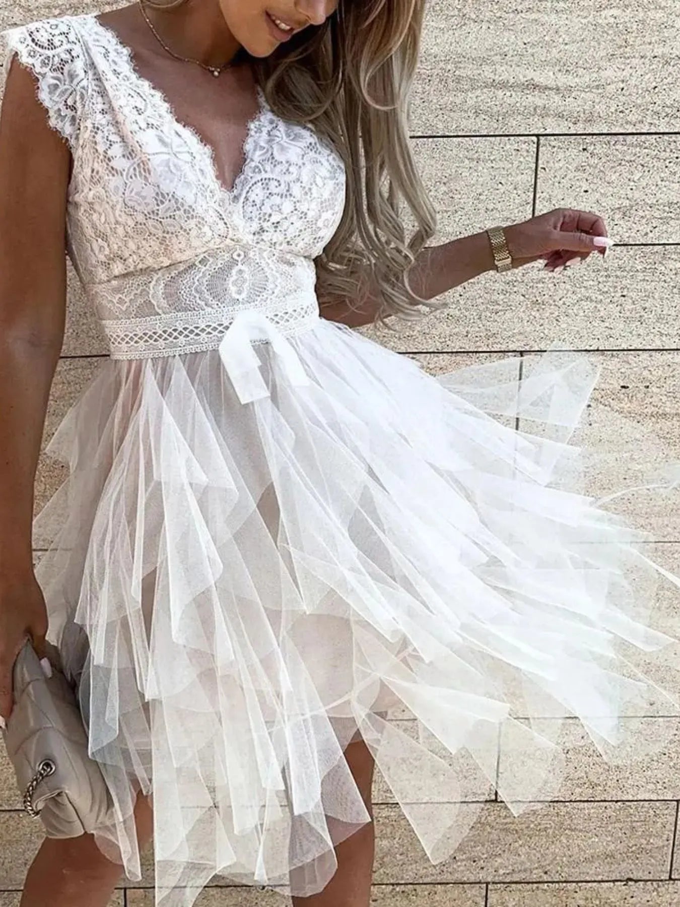 Image of Lace Bodice Layered Tulle Dress | Queeble.shop