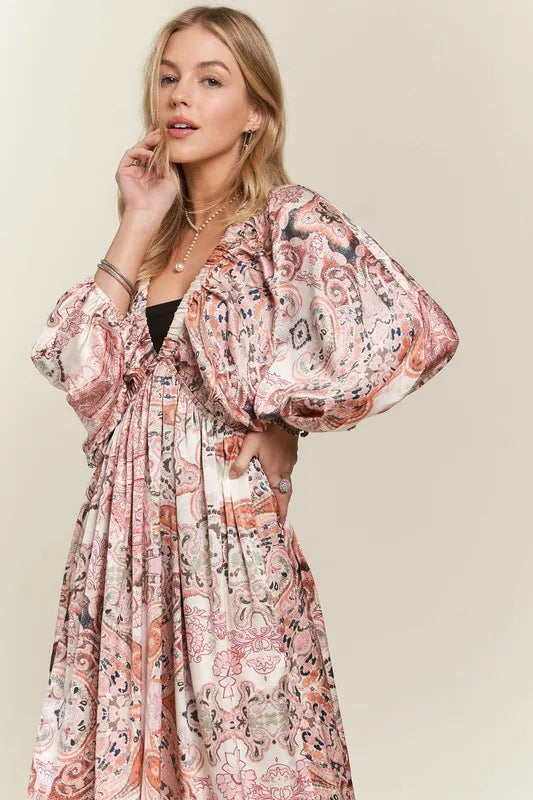 Image of ADORA Printed V-Neck Batwing Sleeve Dress | Queeble.shop