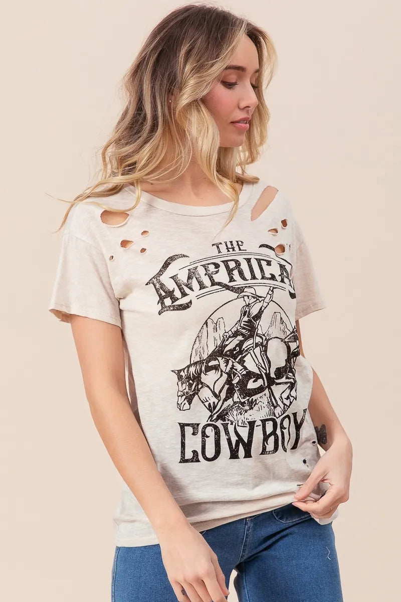 Image of BiBi Cotton Slub Laser Top American Cow Boy Graphic | Queeble.shop