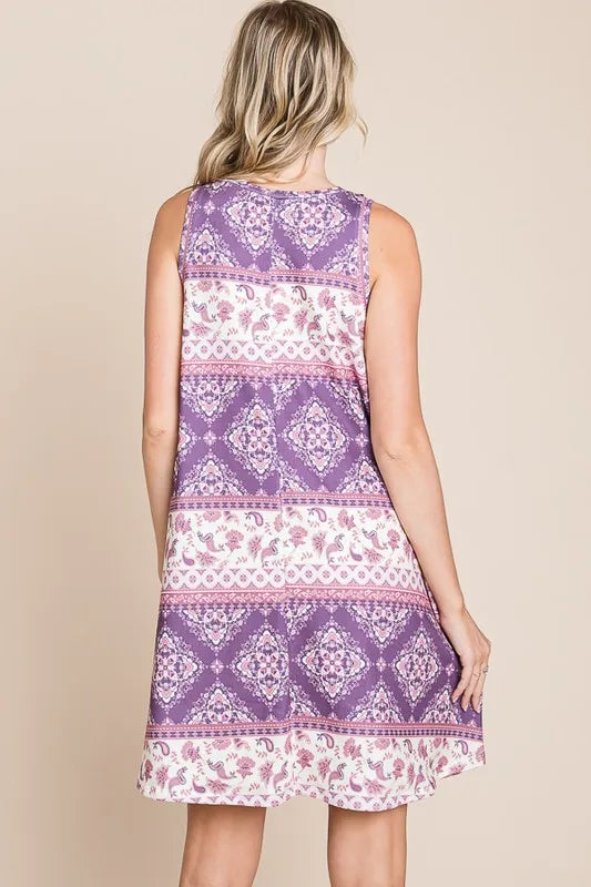 Image of BOMBOM Bohemian Print Sleeveless Dress | Queeble.shop
