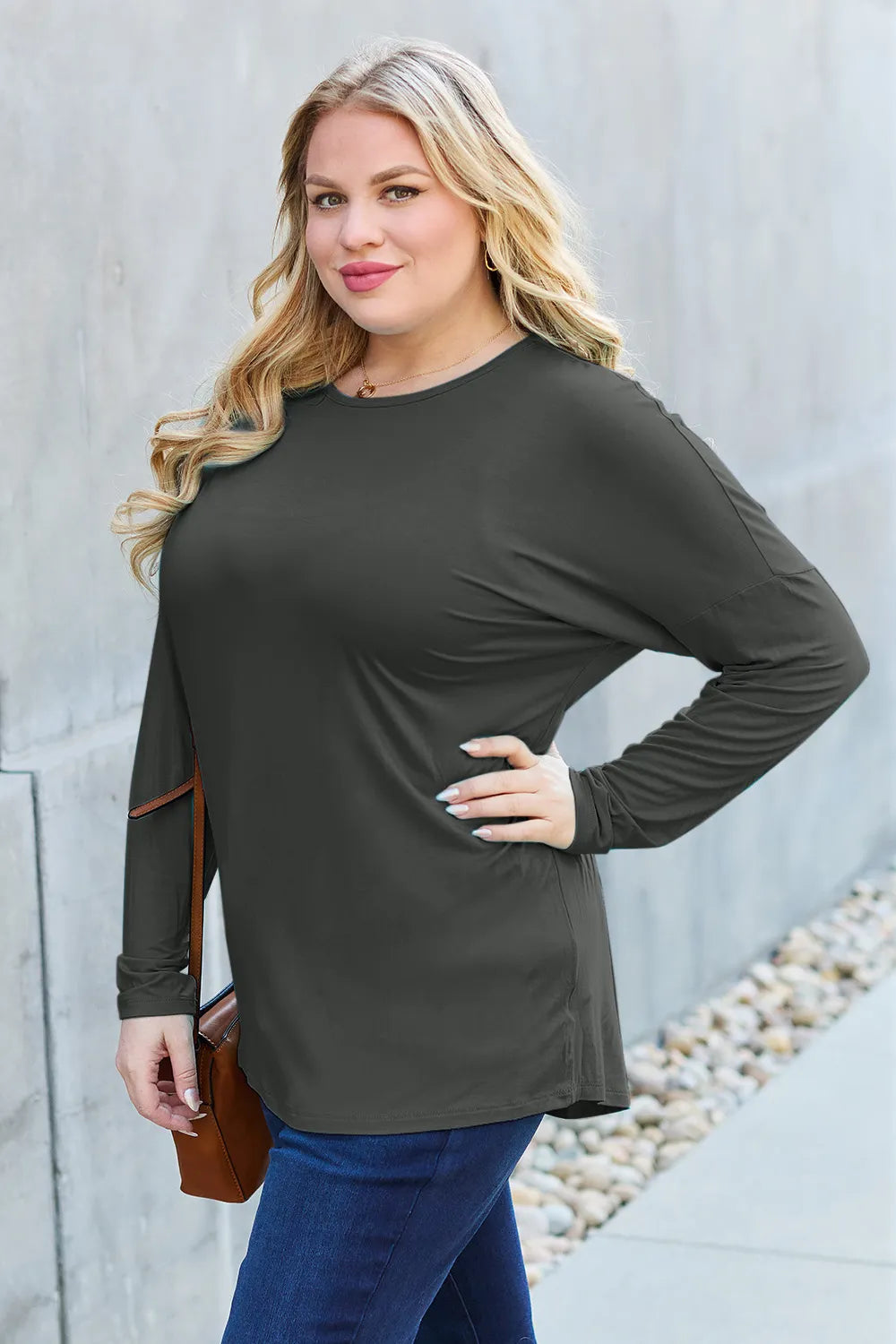 Image of Basic Bae Full Size Round Neck Dropped Shoulder T-Shirt | Queeble.shop