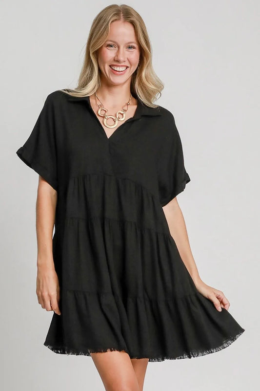 Image of Umgee Full Size Raw Hem Folded Sleeve Tiered Dress Plus Size | Queeble.shop