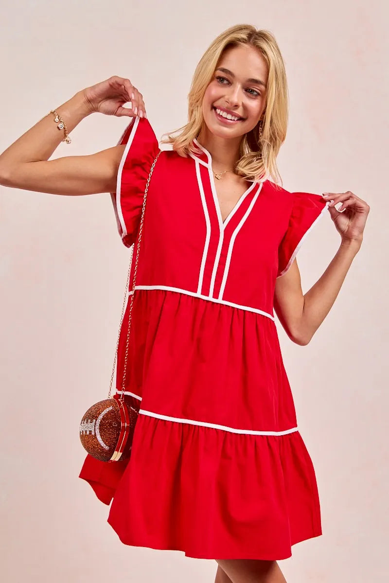 Image of BiBi Gameday Theme Contrast Binding Ruffled Dress | Queeble.shop