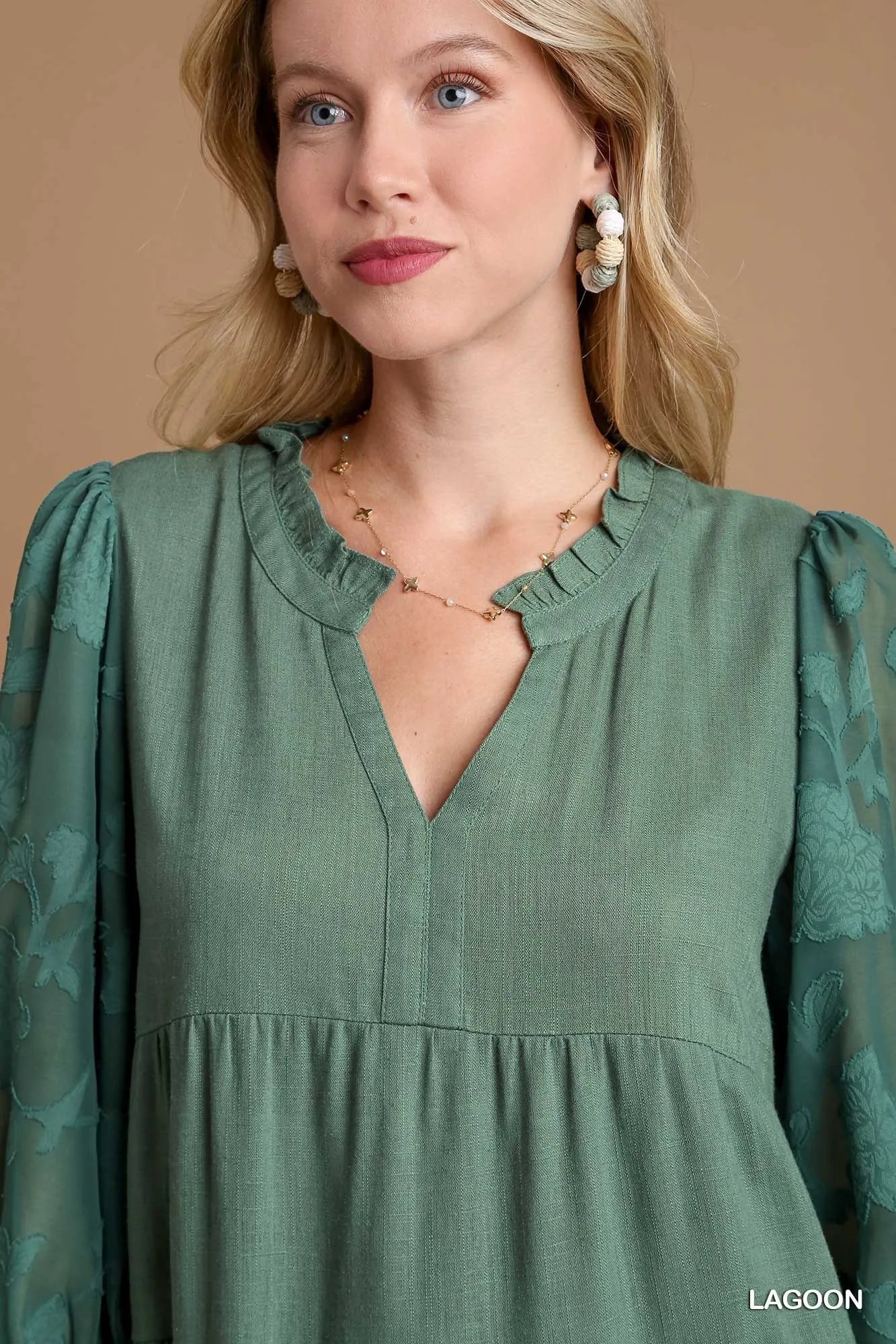 Image of Umgee Floral Contrast Sleeve Tiered Dress | Queeble.shop