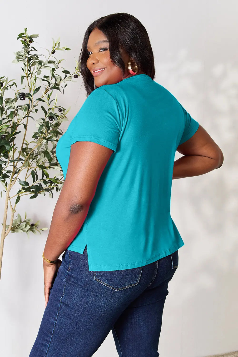 Image of Basic Bae Full Size Round Neck Short Sleeve T-Shirt Plus Size | Queeble.shop