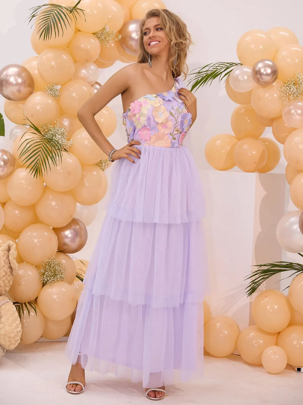 Image of Embroidered Layered Single Shoulder Dress | Queeble.shop