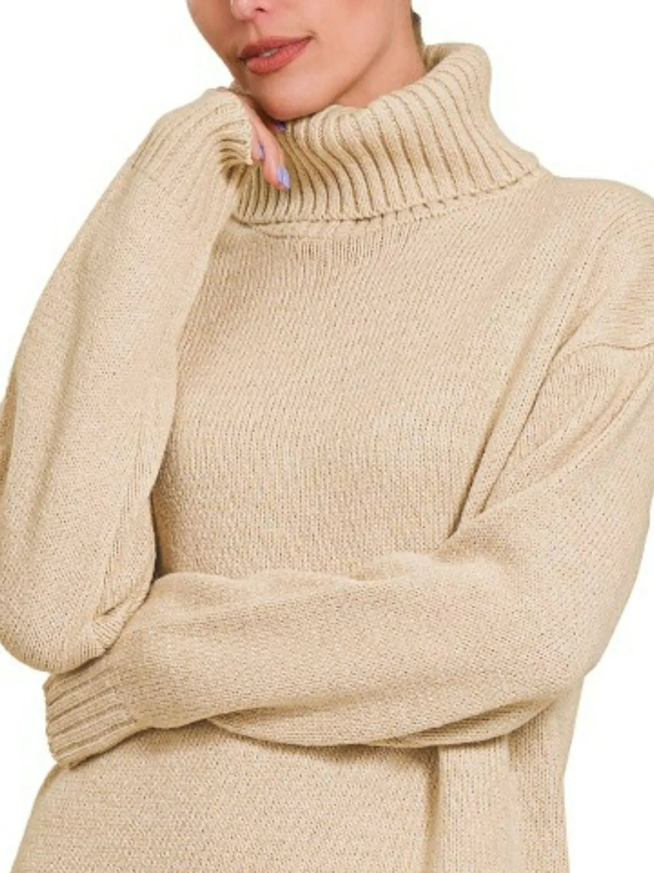 Image of Zenana Turtle Neck Long Sleeve Midi Sweater Dress | Queeble.shop