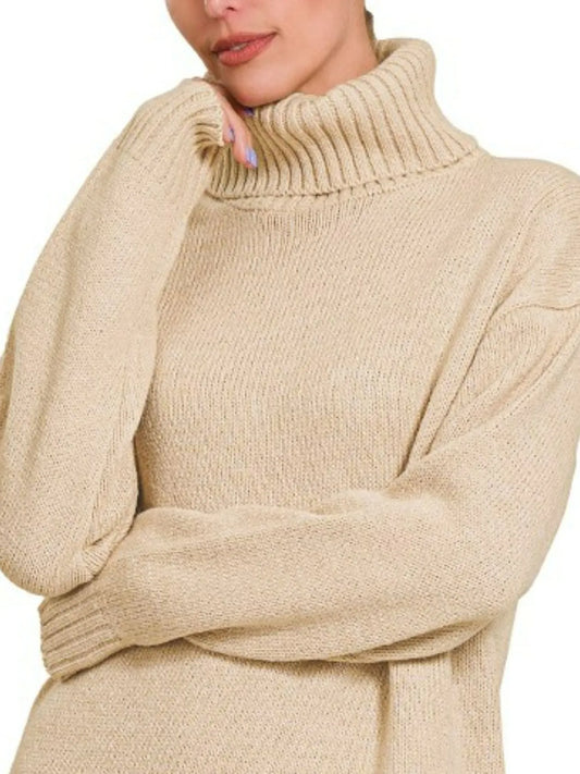 Image of Zenana Turtle Neck Long Sleeve Midi Sweater Dress | Queeble.shop