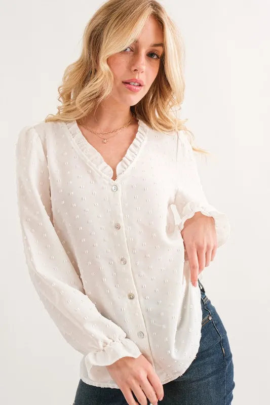 Image of And The Why Polka Dot Ruffle Detailed Blouse Top | Queeble.shop