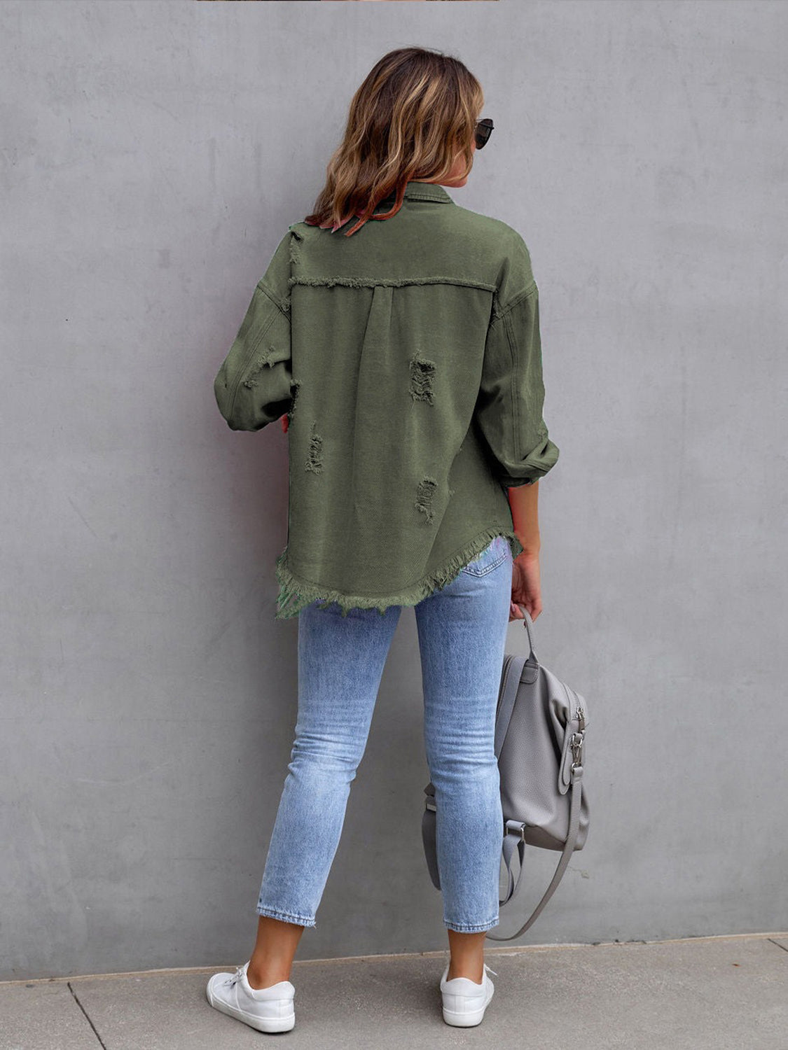 Image of Distressed Drop Shoulder Denim Jacket | Queeble.shop