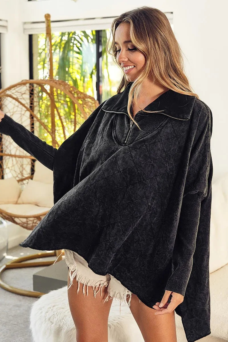 Image of BiBi Vintage Washed Quilted Half Zip Top | Queeble.shop