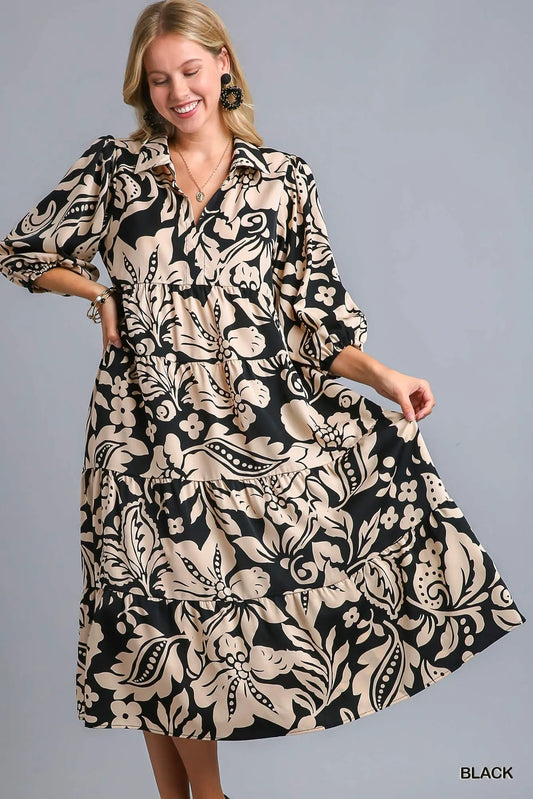 Image of Umgee Floral Print Tiered Midi Dress | Queeble.shop