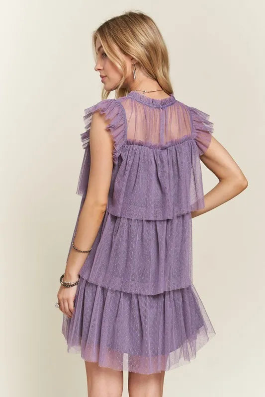 Image of ADORA Layered Ruffled Cap Sleeve Mesh Dress | Queeble.shop