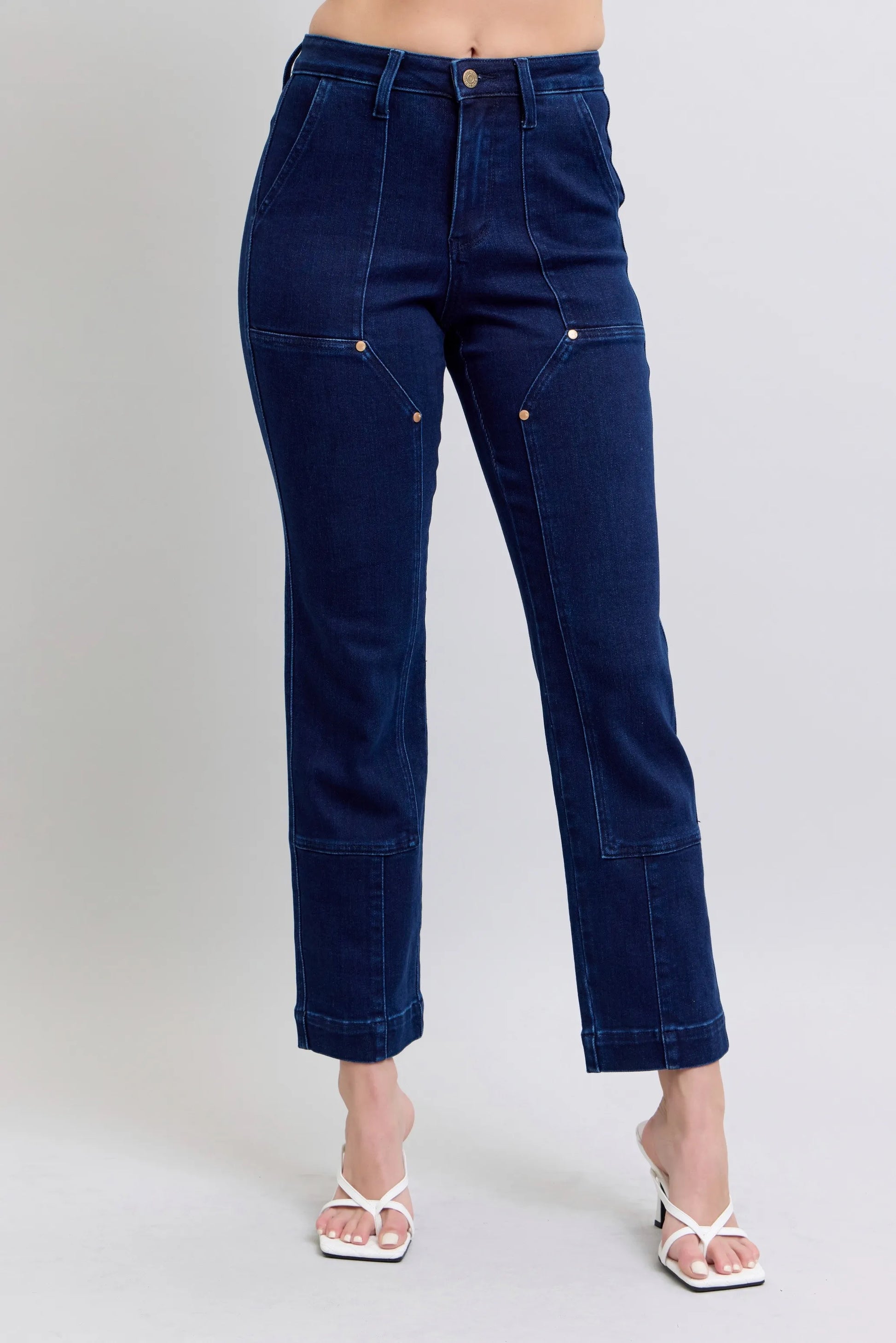 Image of Judy Blue Full Size Hw Work Wear Knee Patch Straight Jeans Plus Size | Queeble.shop