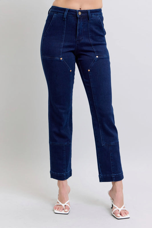 Image of Judy Blue Full Size Hw Work Wear Knee Patch Straight Jeans Plus Size | Queeble.shop