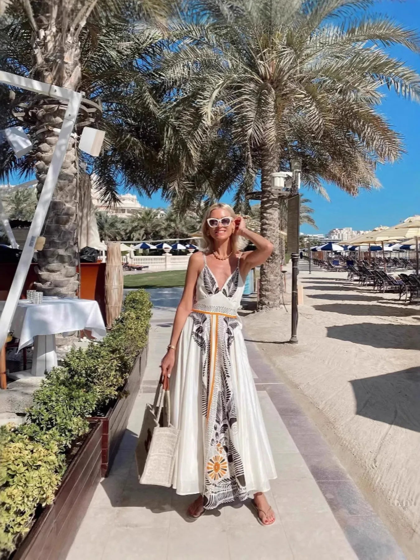 Image of Printed V-Neck Cami Dress | Queeble.shop