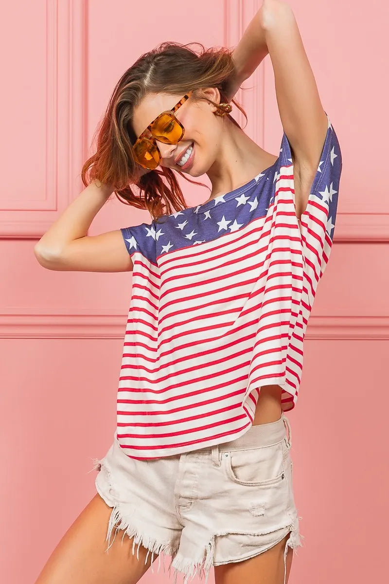 Image of BiBi Star Rpinted with Stripe Combo Top | Queeble.shop