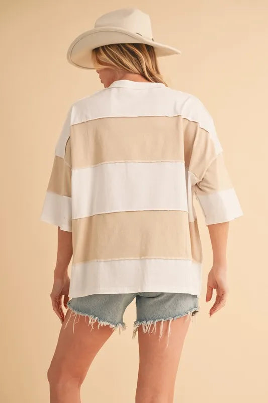 Image of Aemi+Co Color Block Round Neck Short Sleeve T-Shirt | Queeble.shop