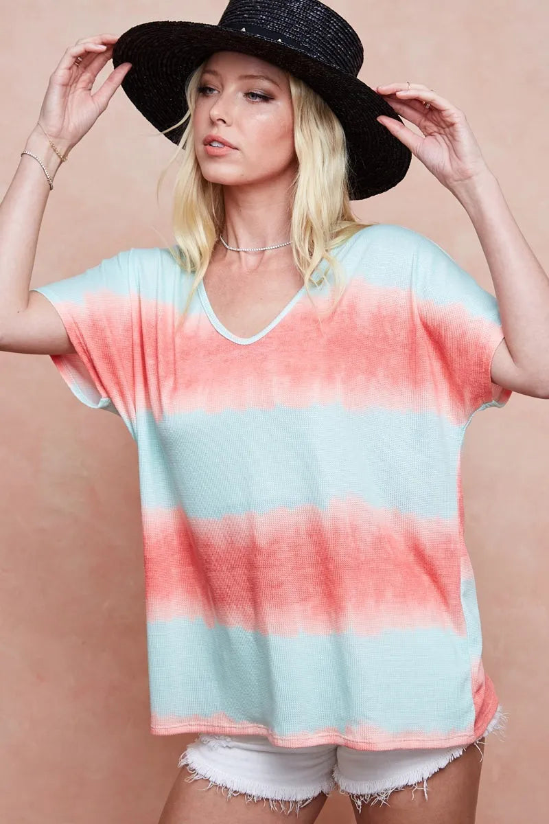 Image of BiBi Tiedye Printed Hacci Knit Top | Queeble.shop