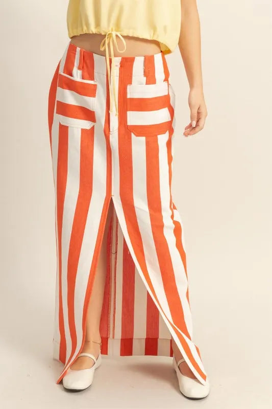 Image of HYFVE Striped Pocket Detail Maxi Skirt | Queeble.shop