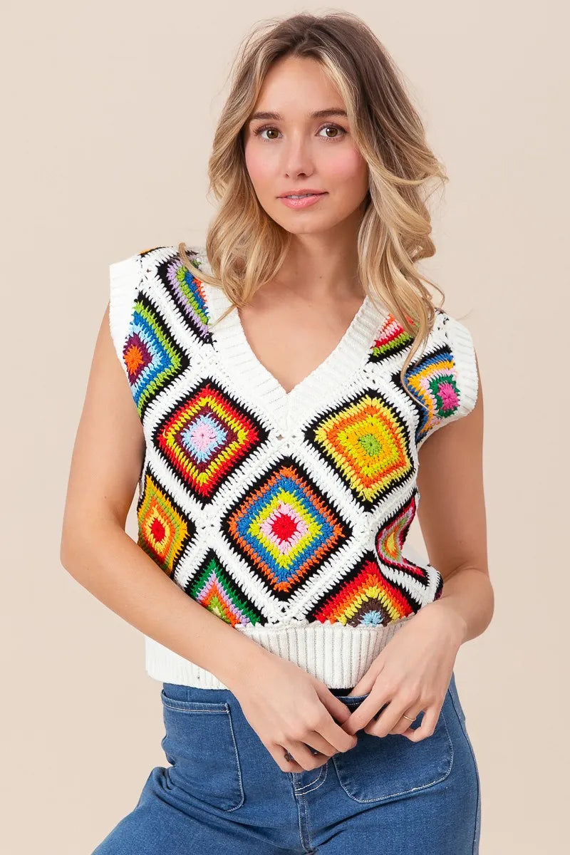 Image of BiBi Diamond Granny Square Sweater Vest | Queeble.shop