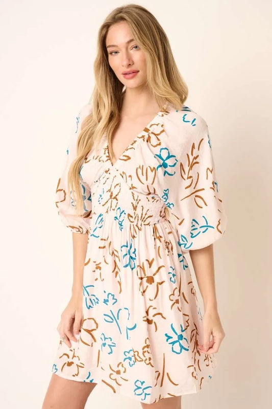 Image of Mittoshop Flower Print Mocked Waist Mini Dress | Queeble.shop