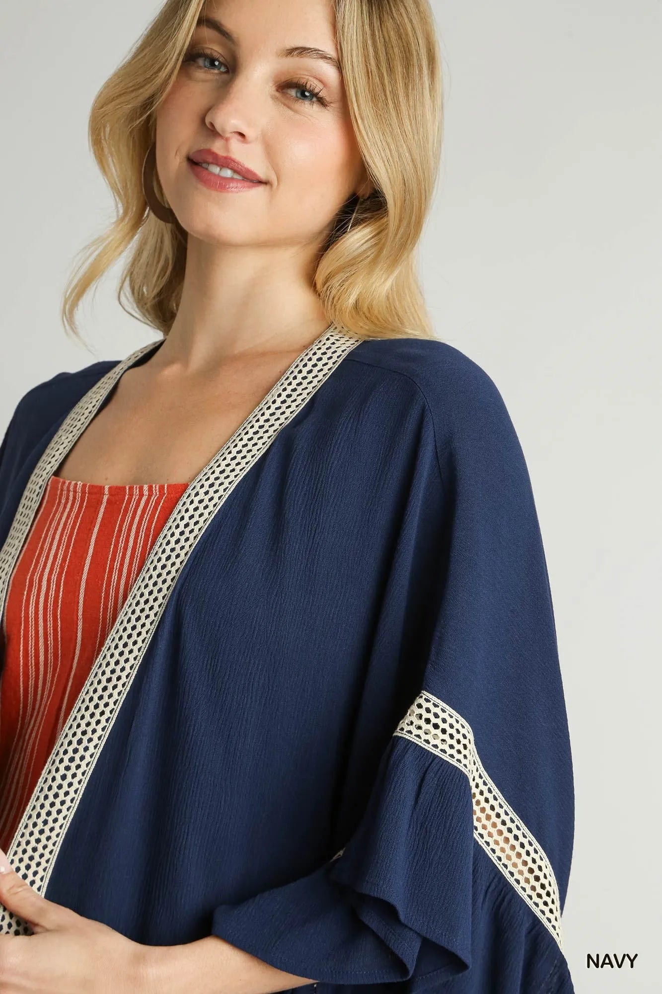 Image of Umgee Ruffle Trim Kimono with Crochet Accent | Queeble.shop