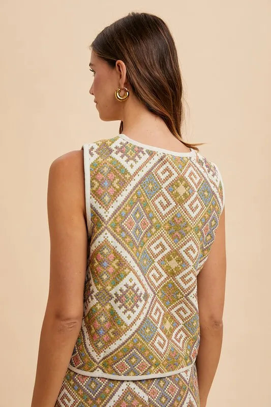 Image of Annie Wear Ethnic Woven Jacquard Tie Front Vest | Queeble.shop