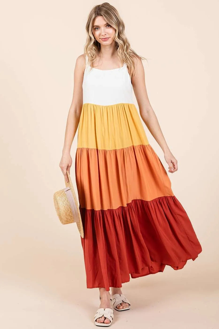 Image of Mittoshop Color Block Tiered Pull-On Maxi Dress | Queeble.shop