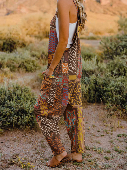 Image of Double Take Full Size Printed V-Neck Sleeveless Jumpsuit | Queeble.shop