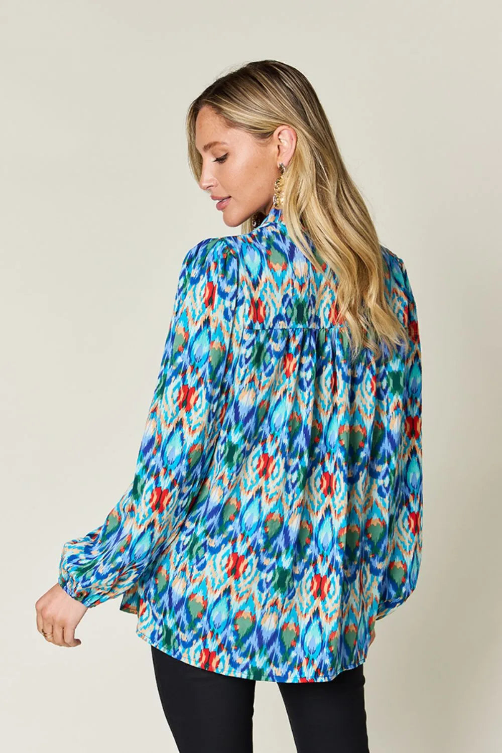 Image of Double Take Full Size Printed Balloon Sleeve Blouse | Queeble.shop