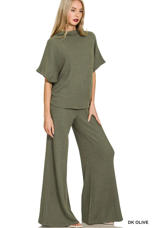 Image of Zenana Mock Neck Top and Pants Sweater Set | Queeble.shop