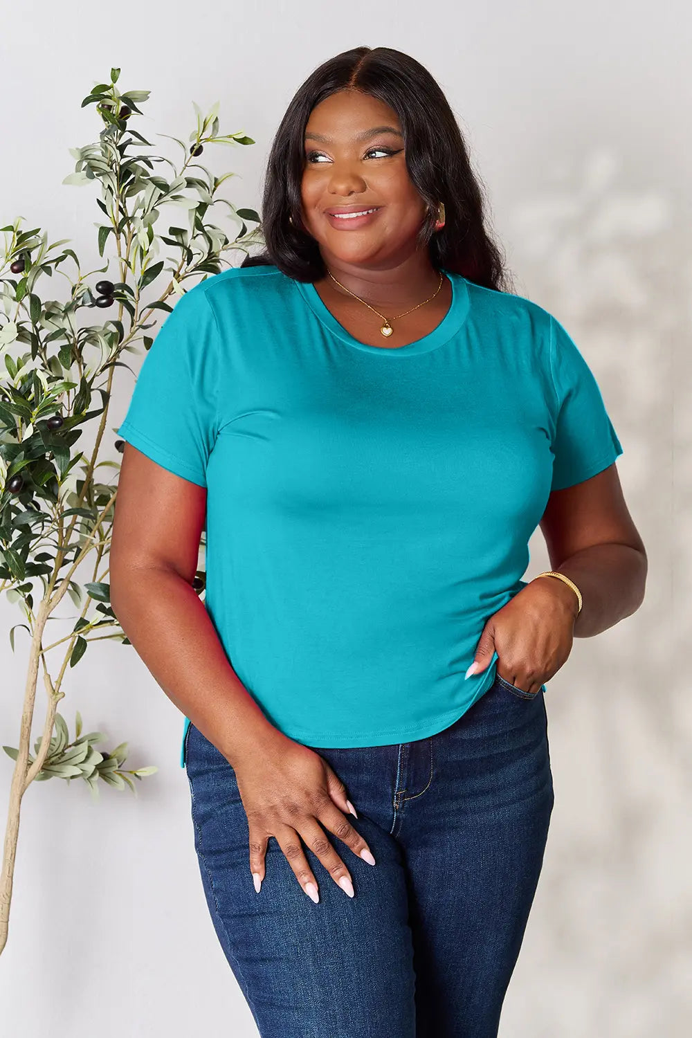 Image of Basic Bae Full Size Round Neck Short Sleeve T-Shirt Plus Size | Queeble.shop