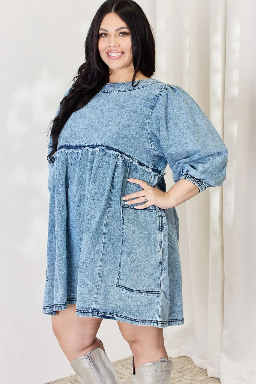 Image of HEYSON Full Size Oversized Denim Babydoll Dress | Queeble.shop