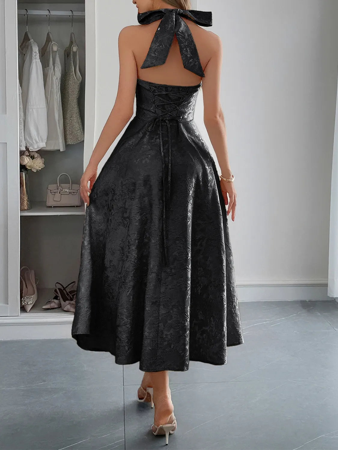 Image of Halter Neck Midi Dress with Pockets | Queeble.shop