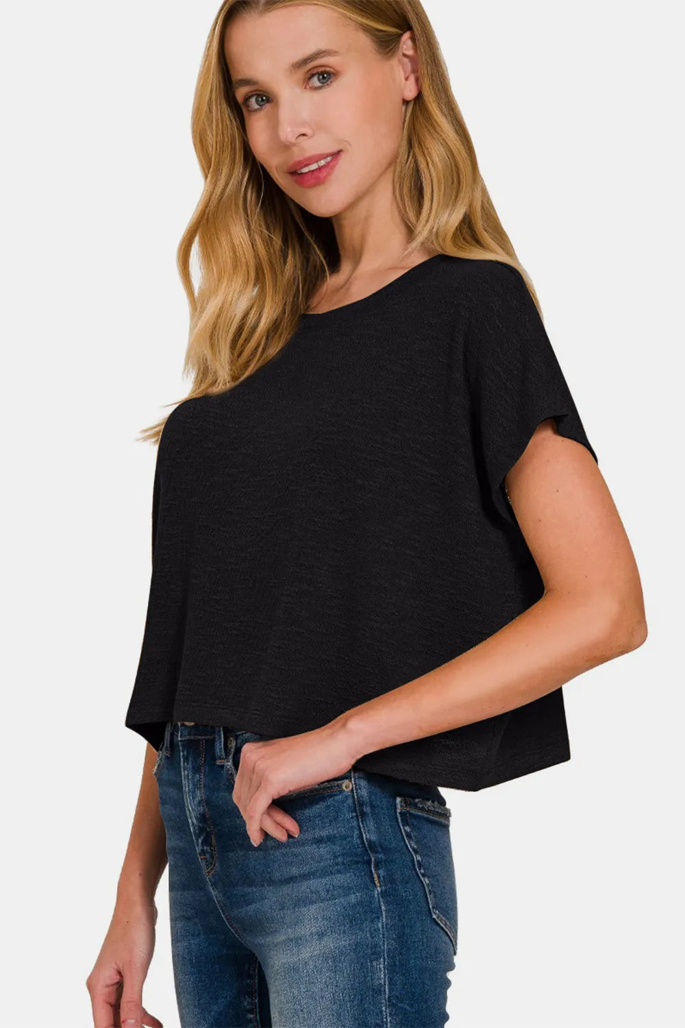 Image of Zenana Round Neck Short Sleeve Crop T-Shirt | Queeble.shop