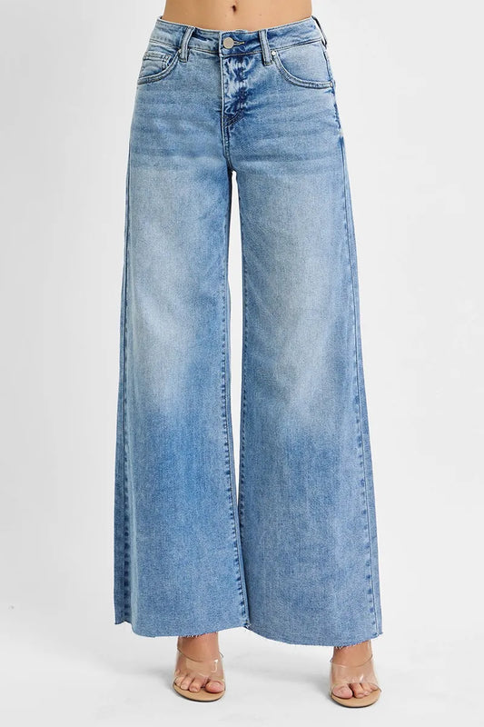 Image of RISEN Full Size Tummy Control High Rise Ankle Palazzo Jeans Plus Size | Queeble.shop