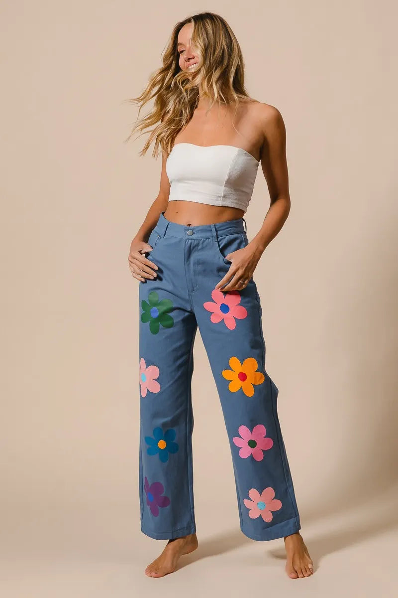 Image of BiBi Flower Print Straight Legs Pants | Queeble.shop
