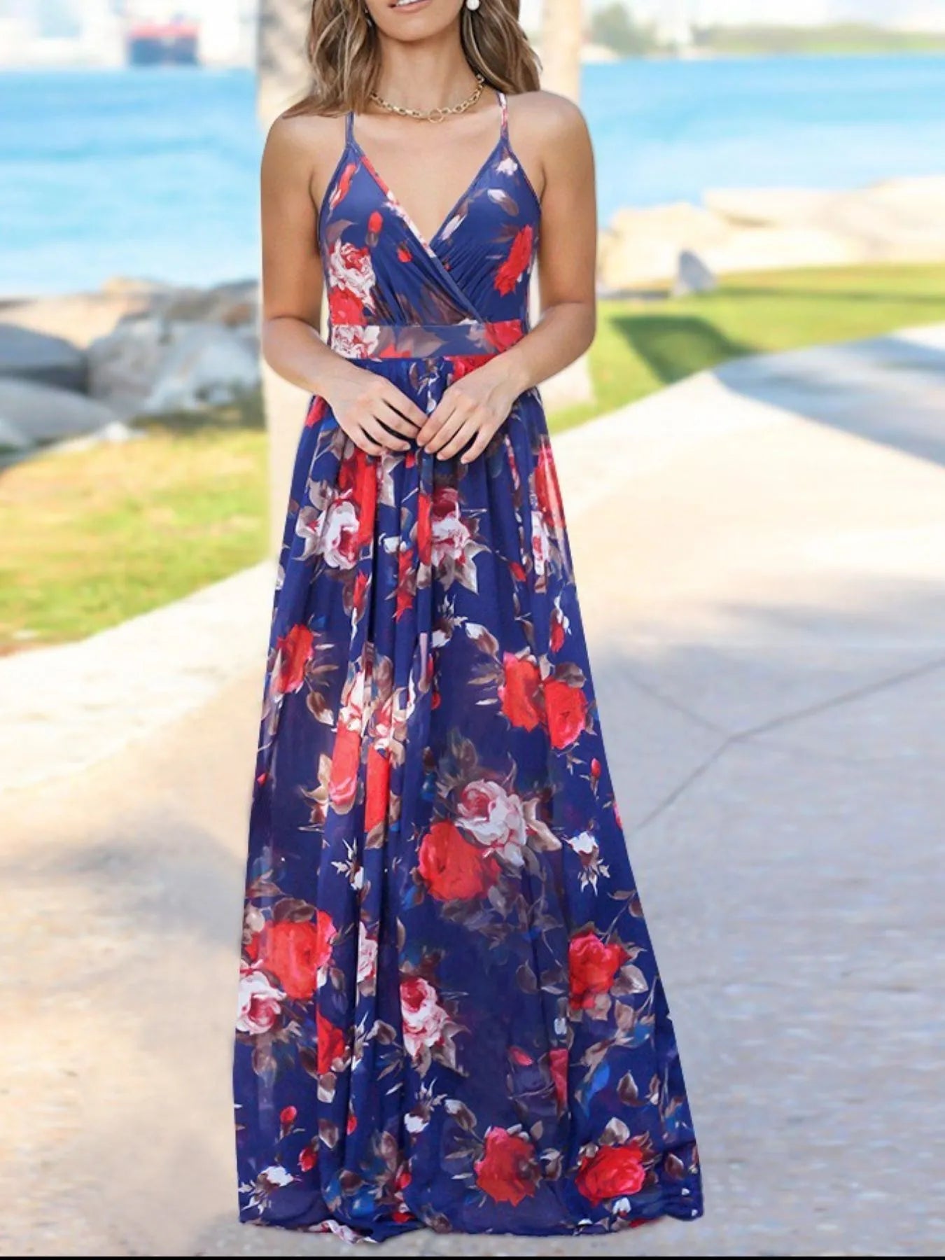 Image of Floral Print Spaghetti Strap Maxi Dress | Queeble.shop