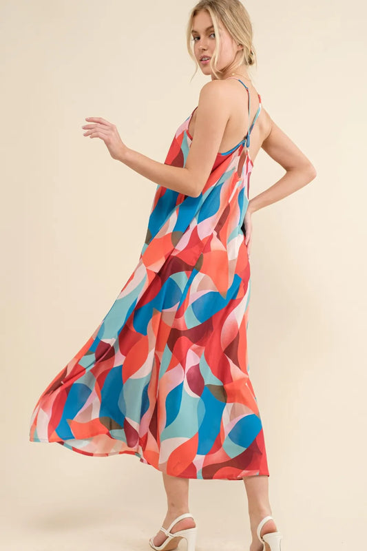 Image of And the Why Printed Crisscross Back Cami Dress | Queeble.shop