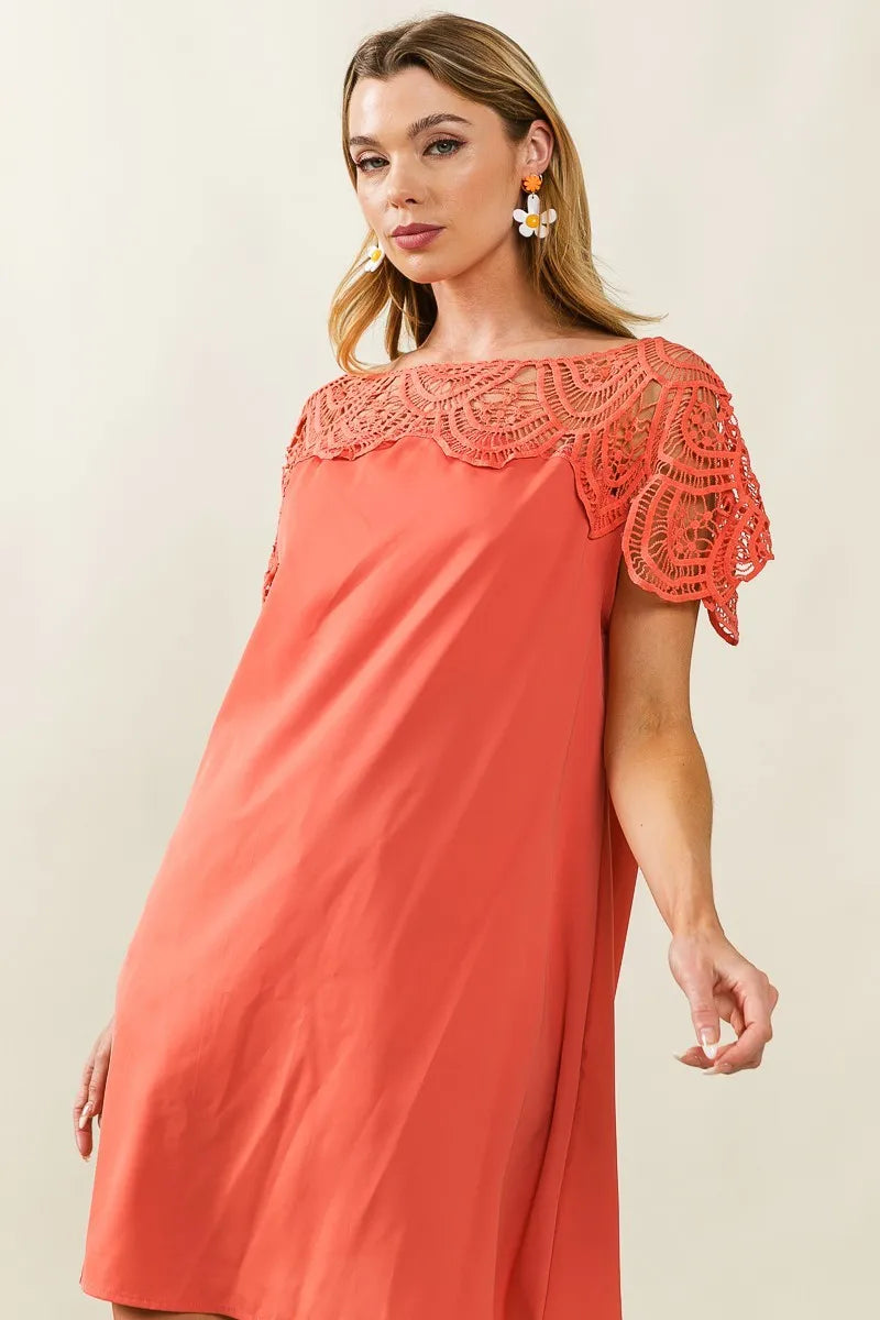 Image of BiBi Crochet Lace Yoke Detailed Wrinkled Dress | Queeble.shop