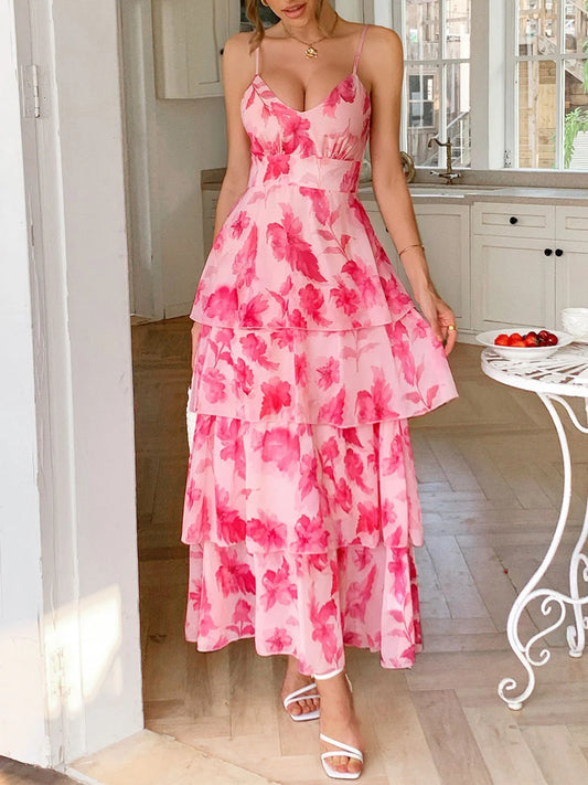 Image of Floral Print Layered Maxi Cami Dress | Queeble.shop