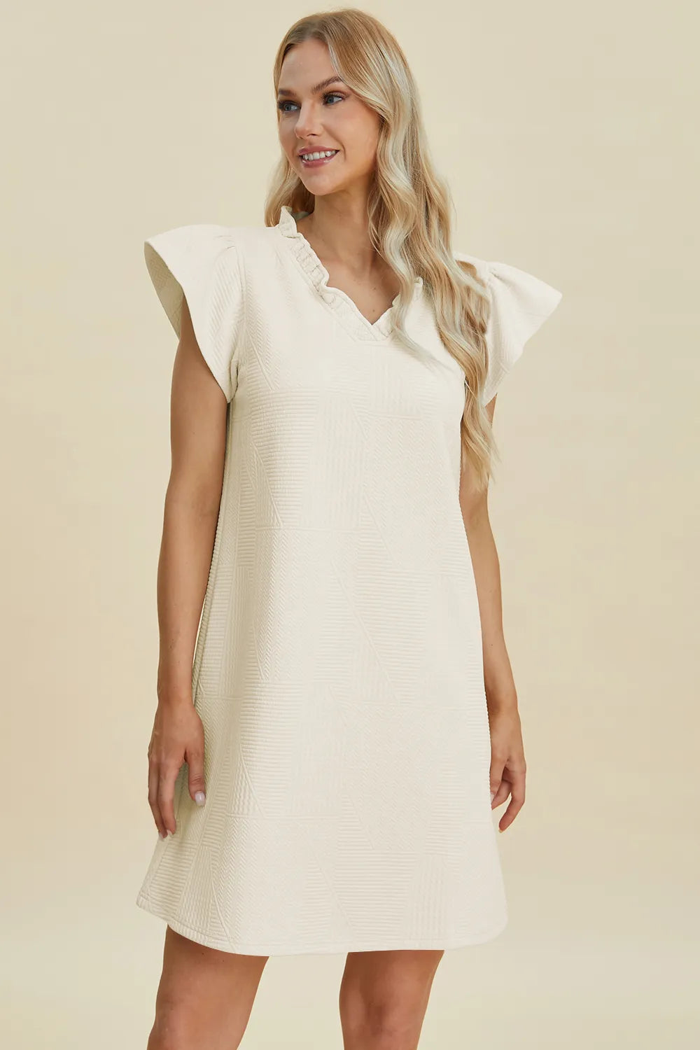 Image of Double Take Full Size Ruffled V-Neck Cap Sleeve Dress | Queeble.shop