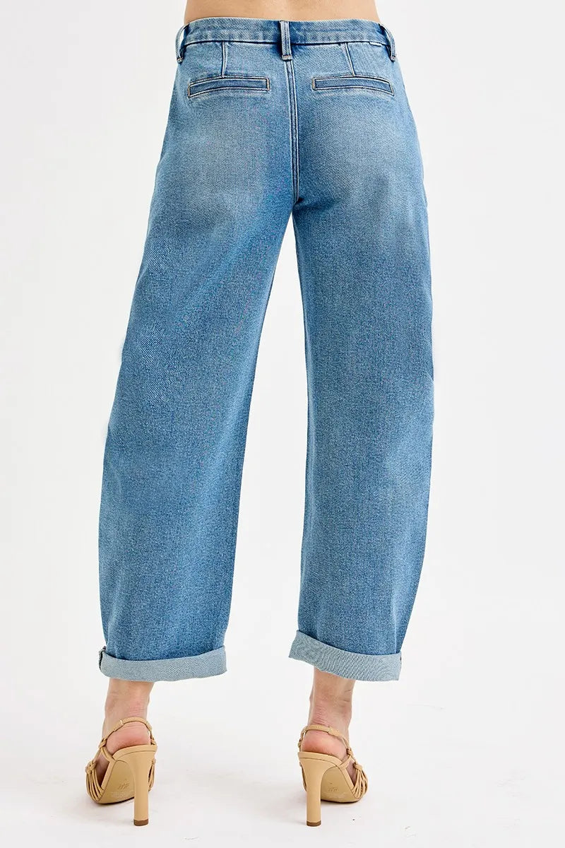 Image of RISEN Full Size Mid Rise Fit Barrel Roll Up Jeans Plus Size | Queeble.shop